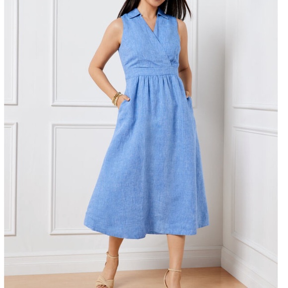 Talbots Faux Wrap Linen Dress Size 8 - Picture 2 of 5